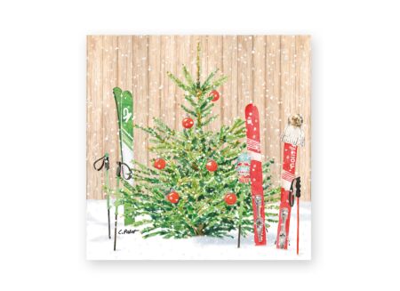 Serviette Christmas Skiing 33x33cm multicolor 20 stuks
