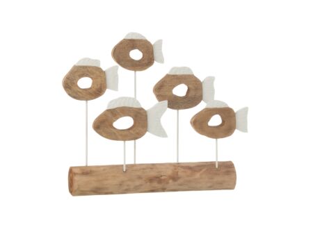 Deco Vis op voet H53,5cm - mangohout - naturel & wit