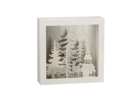 Kerstdecoratie 24,5x24,5x7cm - PVC & glas - wit & zilver