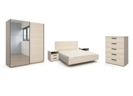 Slaapkamer Lola met bed 160cm - kleerkast 250cm - ladekast 88cm en 2 nachtkastjes