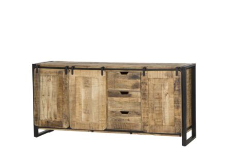 Dressoir Woodstock 200x45cm - mango massief & metaal - naturel/zwart