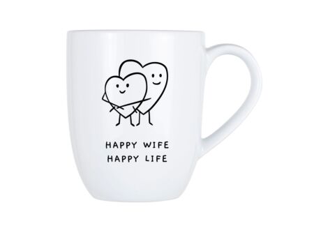 Mok Cosy Happy wife, happy life 53cl - porselein - wit