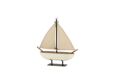 Deco Zeilboot H44,5cm - hout & jute - wit & bruin