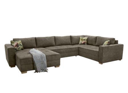 Hoeksalon Brixen 379x227cm - stof - bruin met bedfunctie