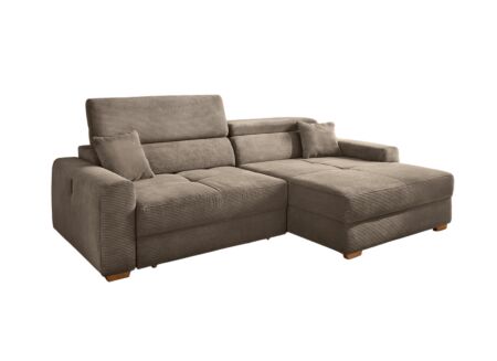 Hoeksalon Slider 279x186cm - ribcord stof - bruin met bedfunctie