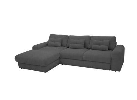Hoeksalon Siracusa 310x185cm - stof - grafiet met bedfunctie en opbergruimte