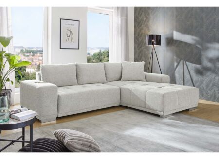 Hoeksalon Luciano 282x204cm - stof - lichtgrijs met bedfunctie en opbergruimte
