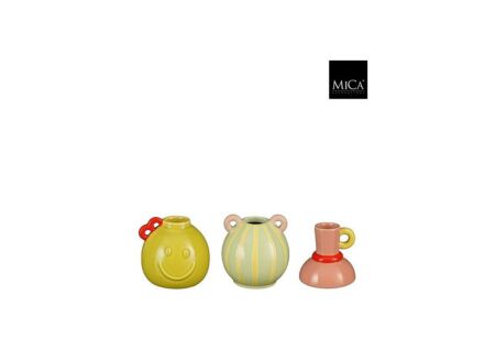 Kandelaar Duke H8,5cm - dolomiet - oker/groen/roze