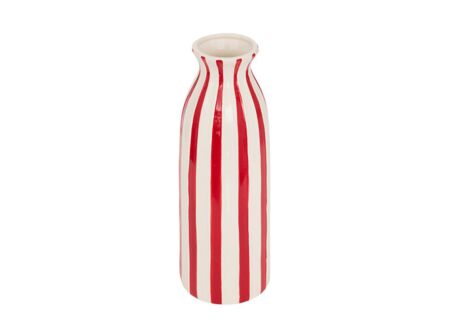 Vaas Gestreept H35cm - keramiek - wit & rood