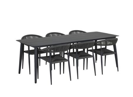 Tuinset Shore 220x90cm met 6 tuinstoelen Guava