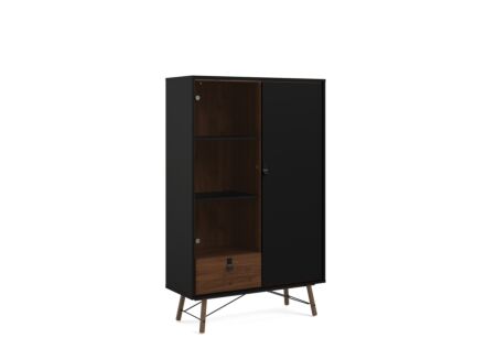 Vitrinekast Ry 102cm - decor - mat zwart/okkernoot