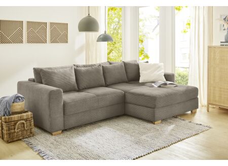 Hoeksalon Kampen 288x186cm - stof - bruin met bedfunctie en opbergruimte