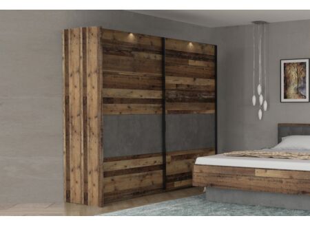 Schuifdeurkast Clif 220cm - decor - old wood/beton