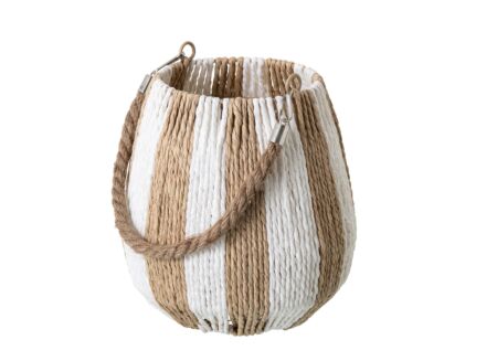 Lantaarn H21cm - papier - wit & naturel
