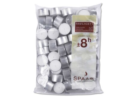 Theelichtjes 8u wit, set van 50