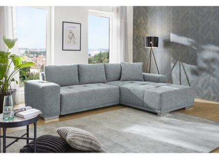 Hoeksalon Luciano 282x204cm - stof - middengrijs met bedfunctie en opbergruimte
