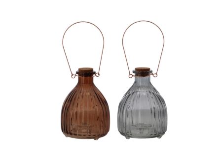 Wespenpot geribbeld 12,3x17,80cm - glas - bruin & grijs