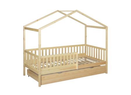 Huisbed Cinderella 90x200cm met extra bedlade 90x200cm - den massief - naturel