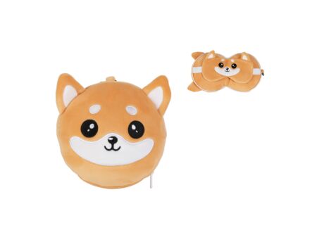 Kussen Shiba met slaapmasker - stof - geel