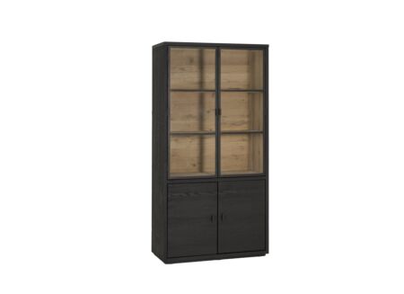 Vitrinekast Mauri 116,5cm - eik massief - zwart met verlichting