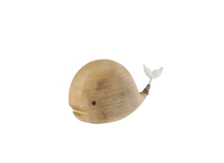 Deco Walvis H9,5cm - paulownia hout - naturel & wit
