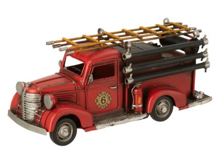 Brandweerwagen Antiek 31x12x14cm - metaal - rood