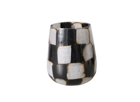 Windlicht Medo H14,5cm - glas - zwart/wit