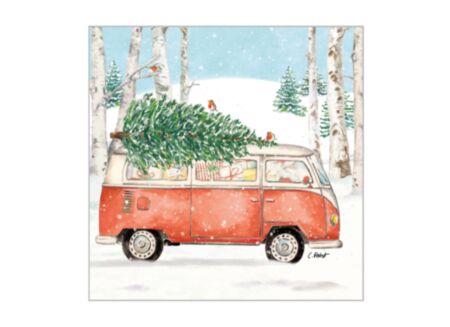 Serviette Christmas Bus 25x25cm - papier - multicolor - 20 stuks