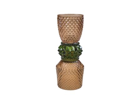 Kandelaar H18cm - glas - amber/groen
