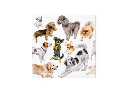 Serviette Dogs happiness 33x33cm - papier - multicolor - 20 stuks