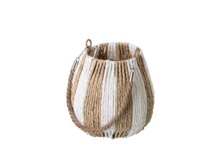 Lantaarn H16cm - papier - wit & naturel