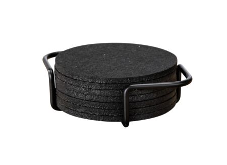 Onderzetters voor glazen Folze Ø10cm - vilt - zwart set van 9