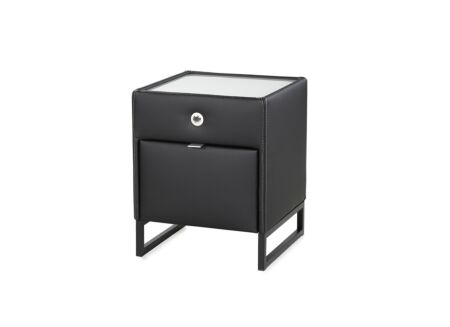 Nachtkastje Linea 44,5x44,5x43cm - lederlook - zwart