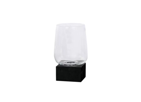 Windlicht H45cm - hout massief & glas - zwart