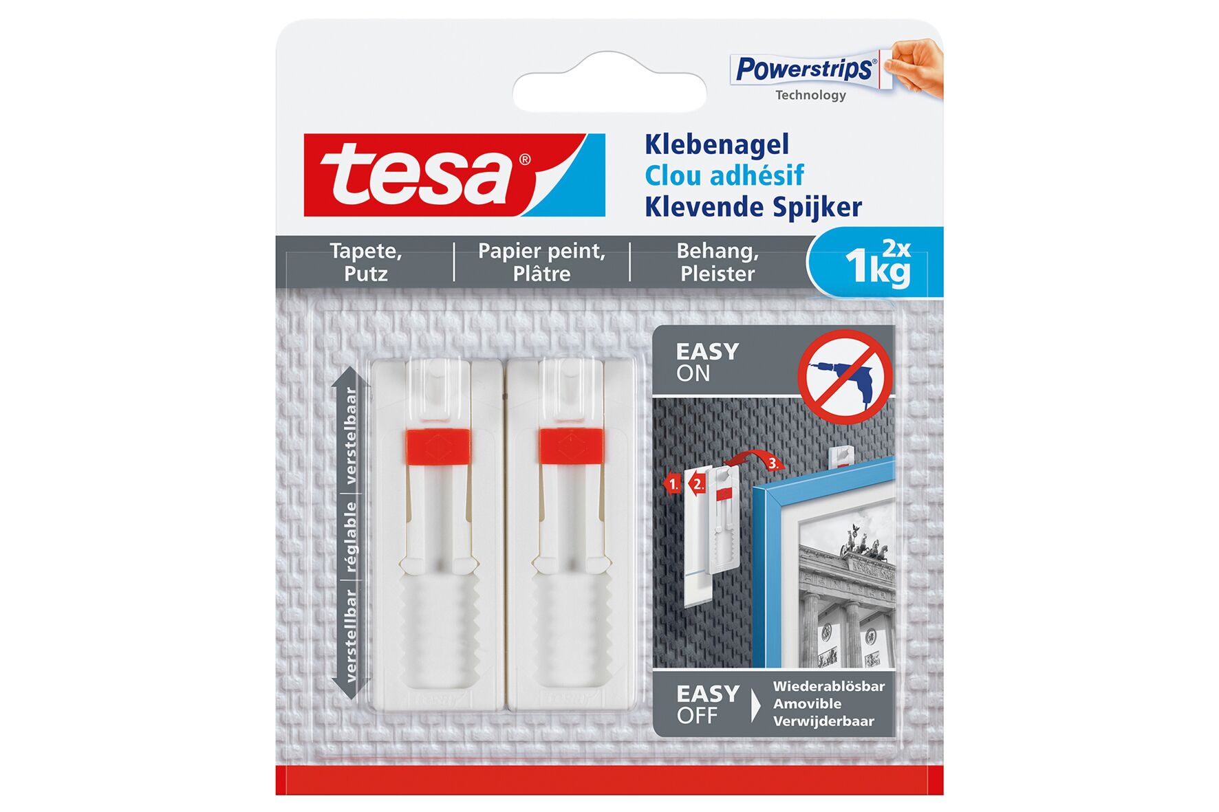 Verstelbare klevende spijker tesa 1kg, 2 stuks - WEBA meubelen