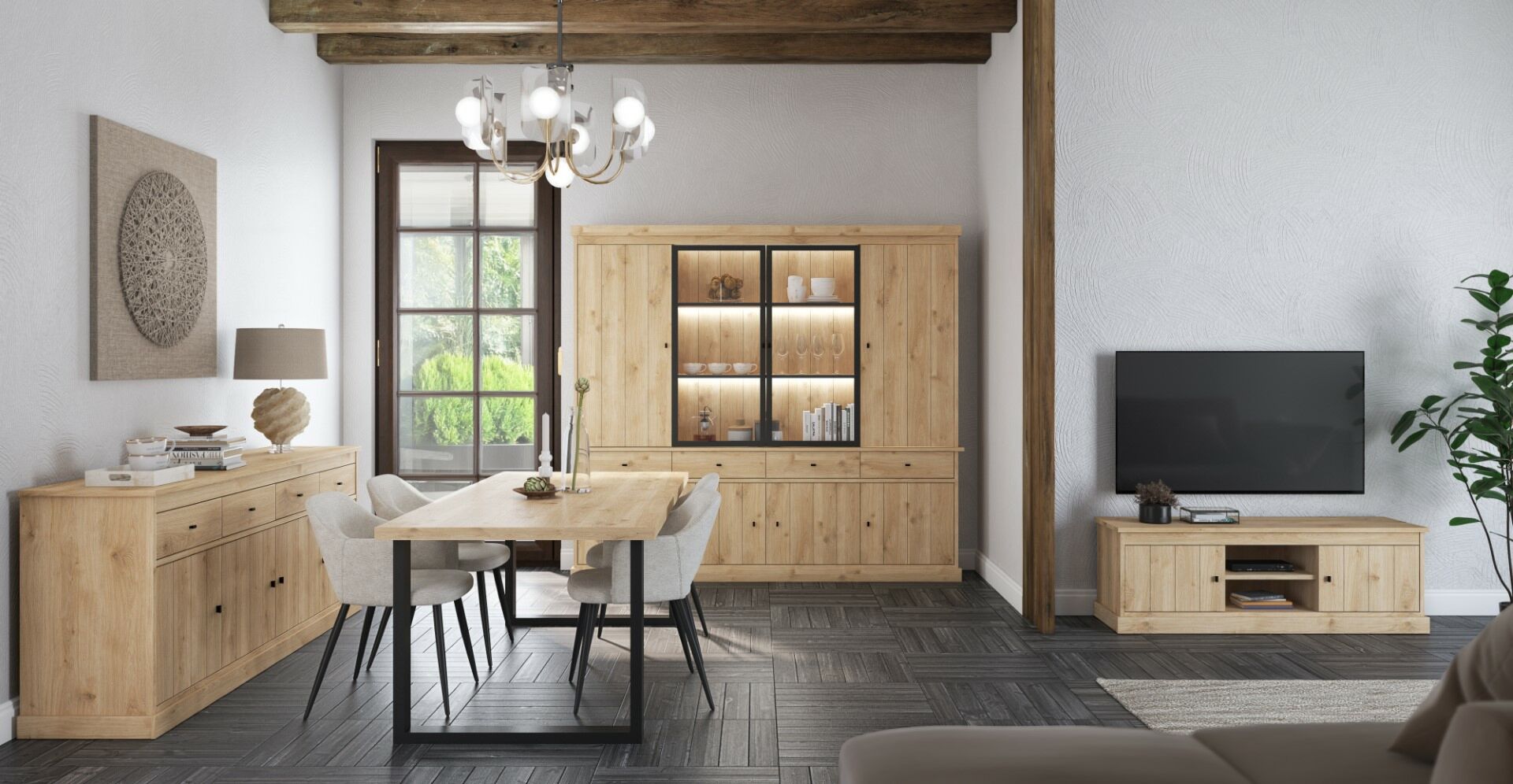 Vitrine Valencia 240cm mélamine chêne clair - Weba meubles