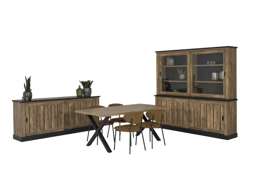 Eetkamer Etienne met 4 stoelen Jumper - tafel 190x95cm - dressoir 221cm - opzetstuk 221cm