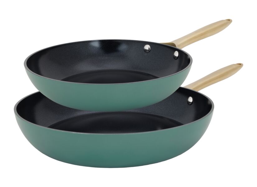 Braadpan Elegance Ø24 & Ø28cm - gerecycleerd aluminium - groen & zwart set van 2