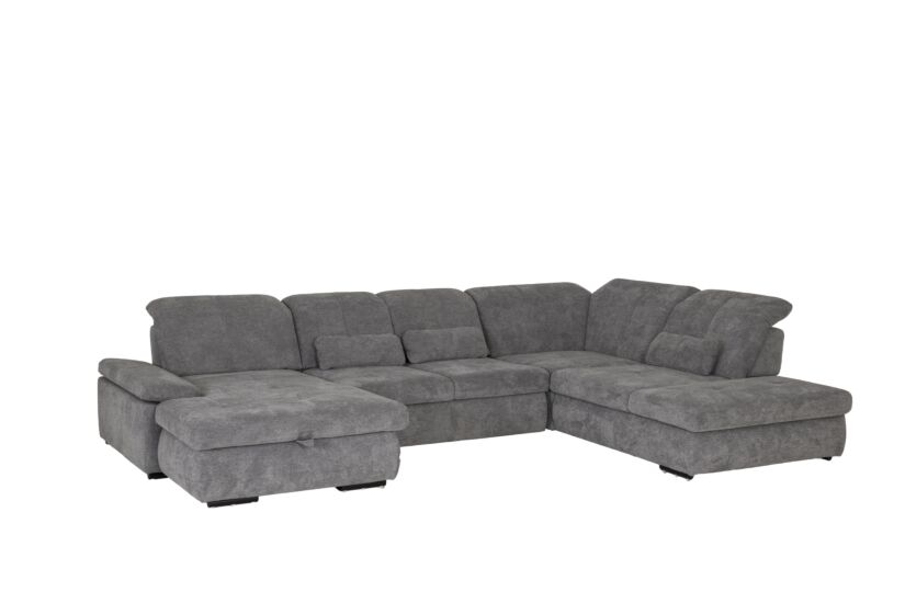 Hoeksalon Artus 371x260cm - stof - grijs met bedfunctie & opbergruimte