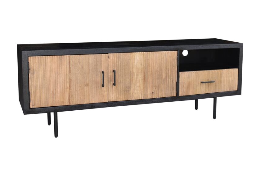 Tv-meubel Lord 180cm - mango massief & metaal - naturel & zwart