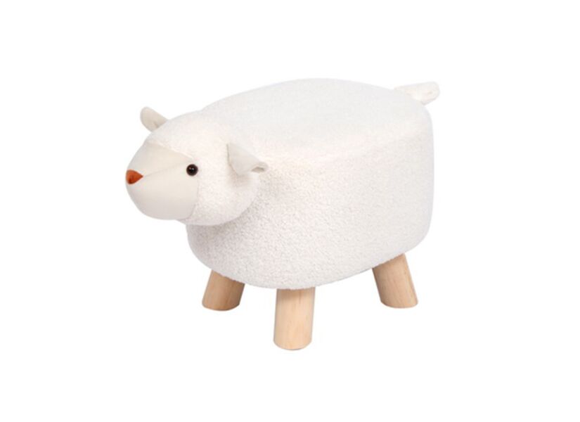 Voetenbank Schaap 46x25x25cm - bouclé - wit