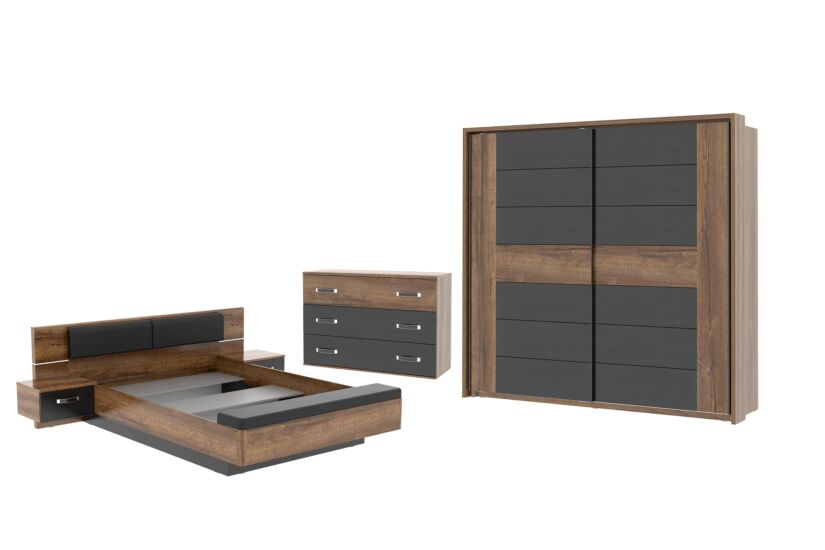 Slaapkamer Dolce met bed 180x200cm - kleerkast 231cm - commode 120cm