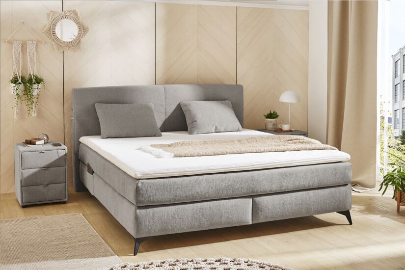Boxspring Kira Normal 180x200cm - stof - middengrijs