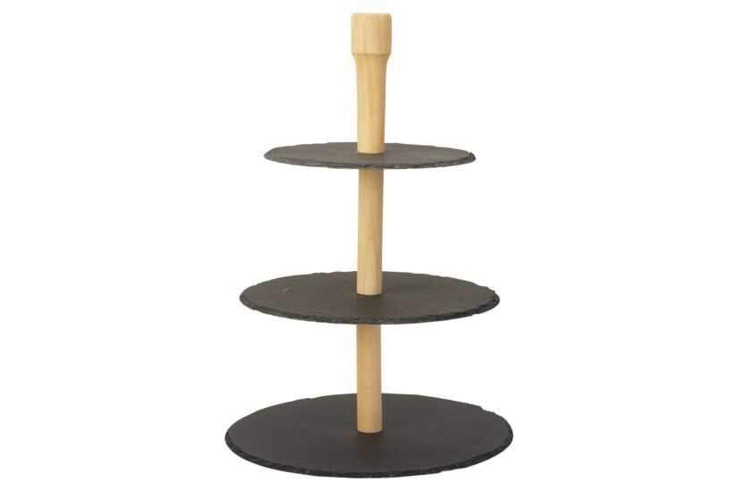 Serveertoren Leisteen 29,5x29,1cm - hout massief - naturel & anthraciet