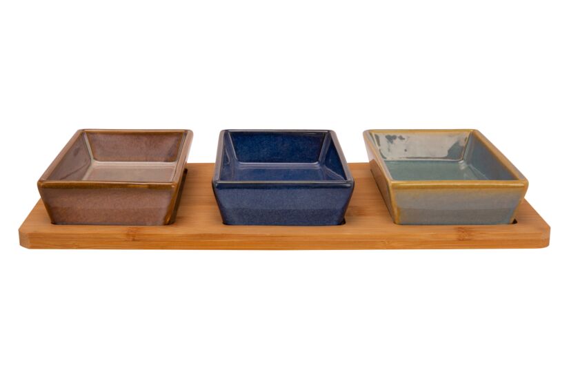 Serveerplank met 3 cups 31x14,5cm - keramiek - multicolor