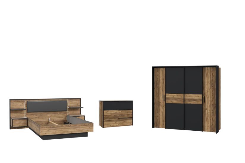 Slaapkamer Jabim met bed 180x200cm - kleerkast 209cm - commode 100cm