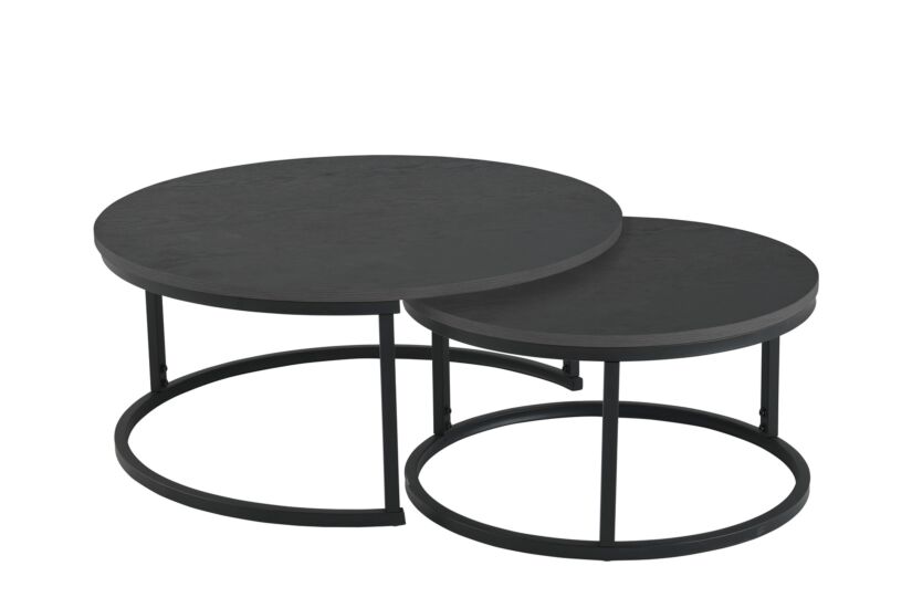 Salontafel Sunrise 80x35/60x32cm - MDF & melamine - zwart set van 2