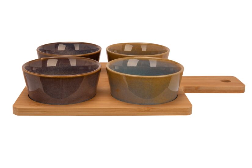 Serveerplank met 4 kommen 31x21,5cm - keramiek - multicolor
