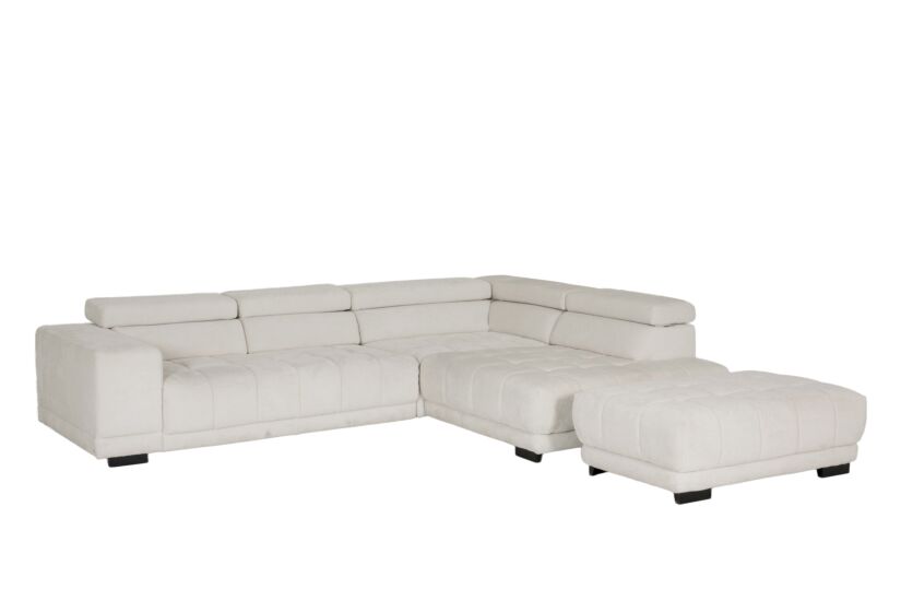 Hoeksalon Satellite-S 323x222cm - stof - naturel met poef en zitdiepteverstelling