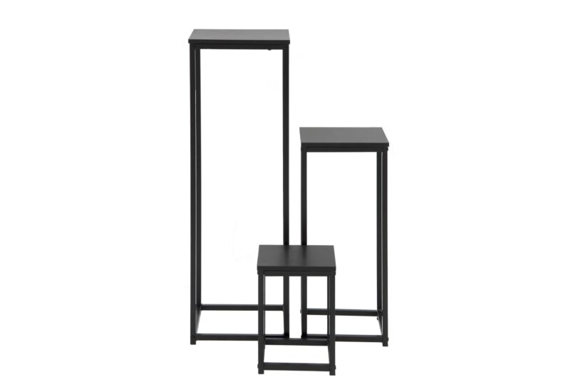 Plantenstandaard Kane 30x90x30cm - melamine & metaal - zwart - set van 3
